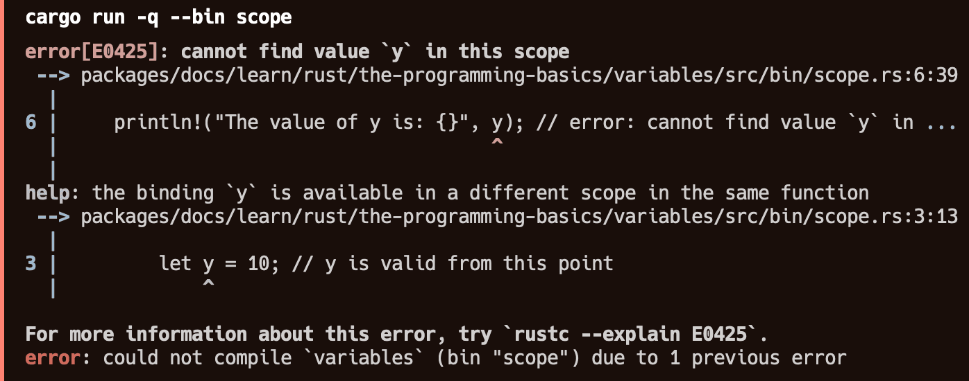 Variable out of scope in rust