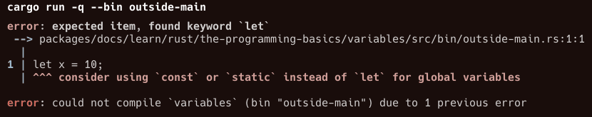 Variable declared outside a function in Rust